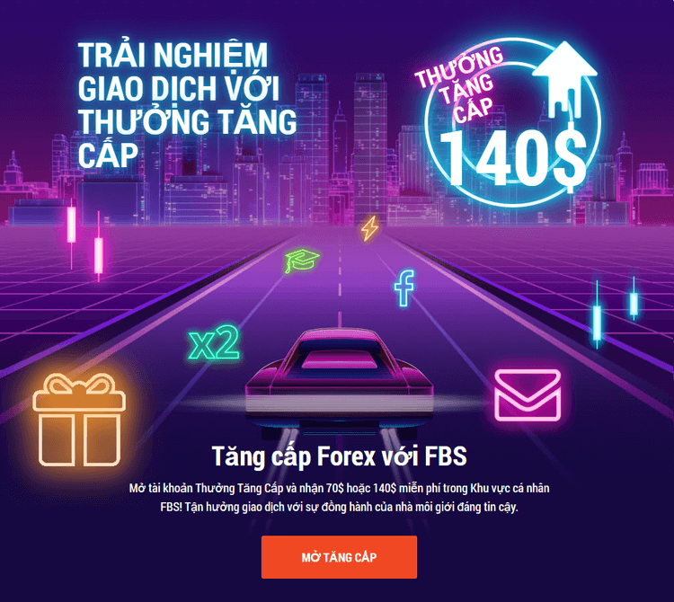 FBS Thưởng $70 hoặc $140 thưởng tăng cấp