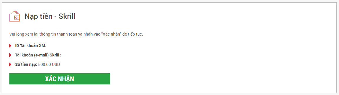 Xác nhận nạp tiền XM Việt Nam